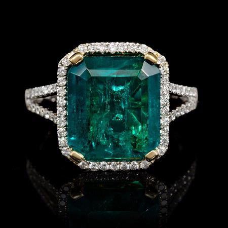 Diamond and Emerald 18k Two Tone Gold Ring  