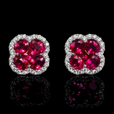 .22ct Diamond and Ruby 18k White Gold Cluster Earrings