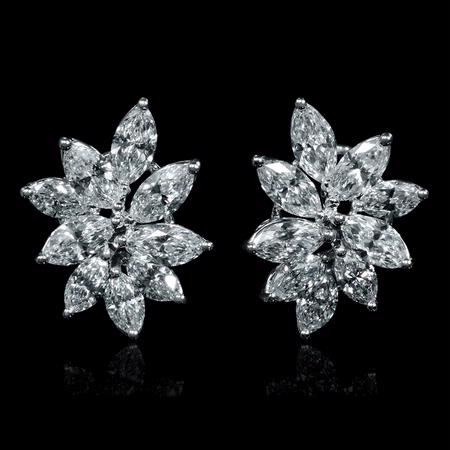 3.19cts Diamond 18k White Gold Cluster Earrings