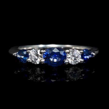 Diamond and Blue Sapphire 18k White Gold Ring 