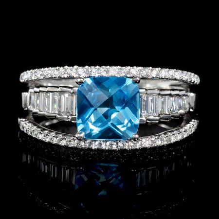 Diamond and Blue Topaz 18k White Gold Ring 