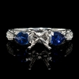 .47ct Diamond Blue Sapphire Antique Style 18k White Gold Engagement Ring Setting