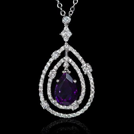 Diamond and Purple Amethyst 18k White Gold Pendant Necklace