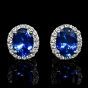 Diamond and Blue Sapphire 18k White Gold Cluster Earrings