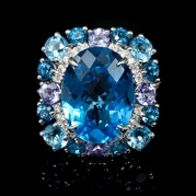 Diamond Blue Topaz and Tanzanite 18k White Gold Ring