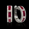 Diamond and Ruby 18k White Gold Huggie Earrings