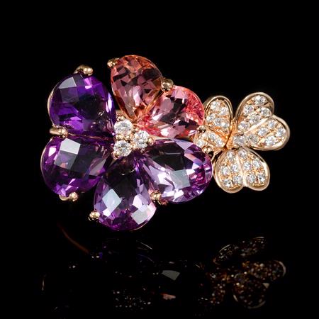 .19ct Diamond Pink Toumaline and Amethyst 18k Rose Gold Ring