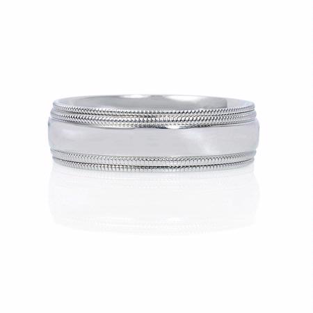 Men's Antique Style 14k White Gold Comfort Fit Wedding Band Ring