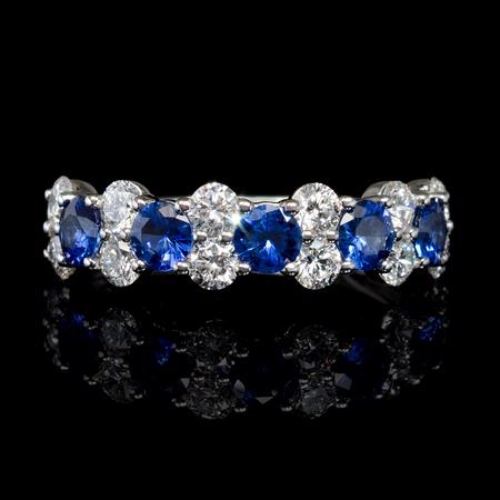 Diamond and Blue Sapphire 18k White Gold Ring 