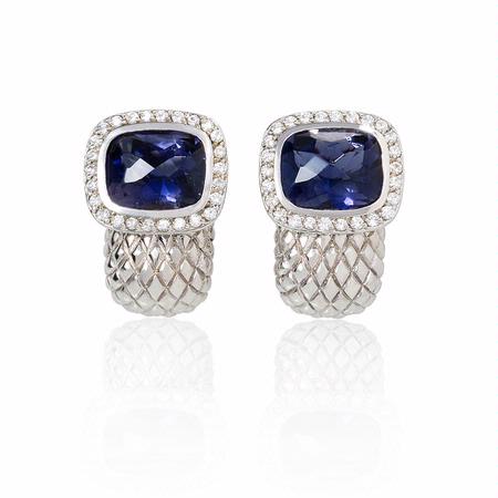 .95ct Haggai Diamond & Iolite 18k White Gold Earrings