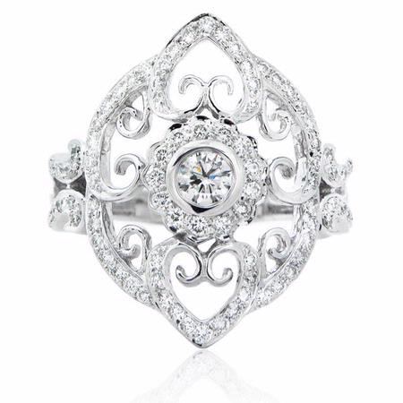 .74ct Chad Allison Handcrafted Diamond Antique Style 18k White Gold Wedding Band Ring